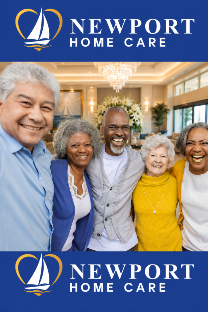 Family celebrating National Senior Citizens Day with an older loved one at home in Newport Beach